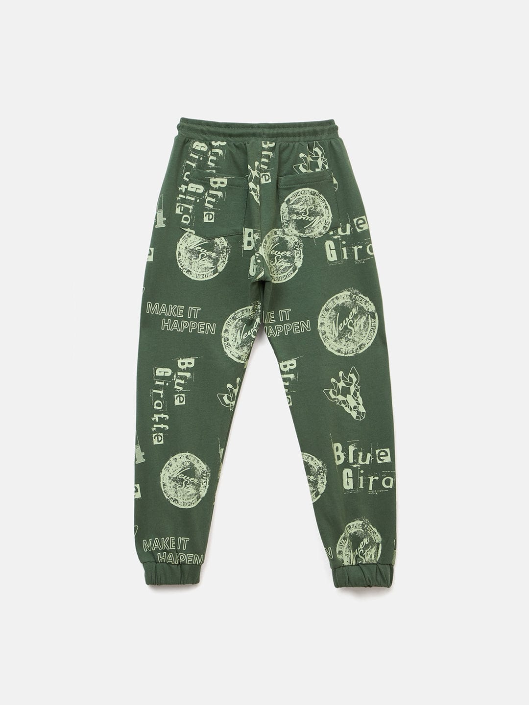 Blue Giraffe Boys Green Regular Fit Printed Jogger