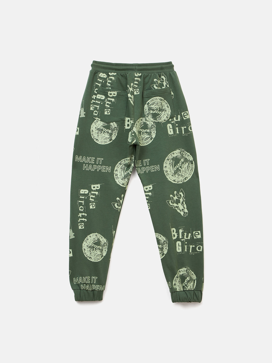 Blue Giraffe Boys Green Regular Fit Printed Jogger