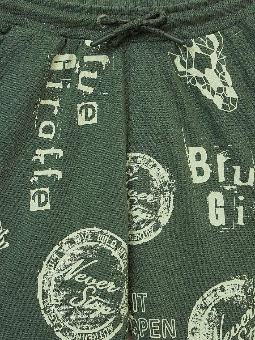Blue Giraffe Boys Green Regular Fit Printed Jogger
