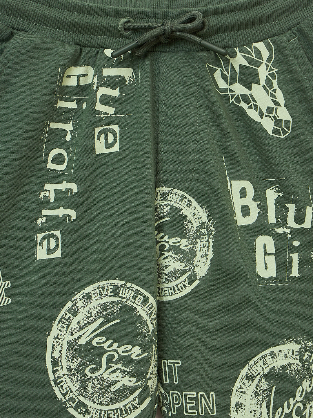 Blue Giraffe Boys Green Regular Fit Printed Jogger