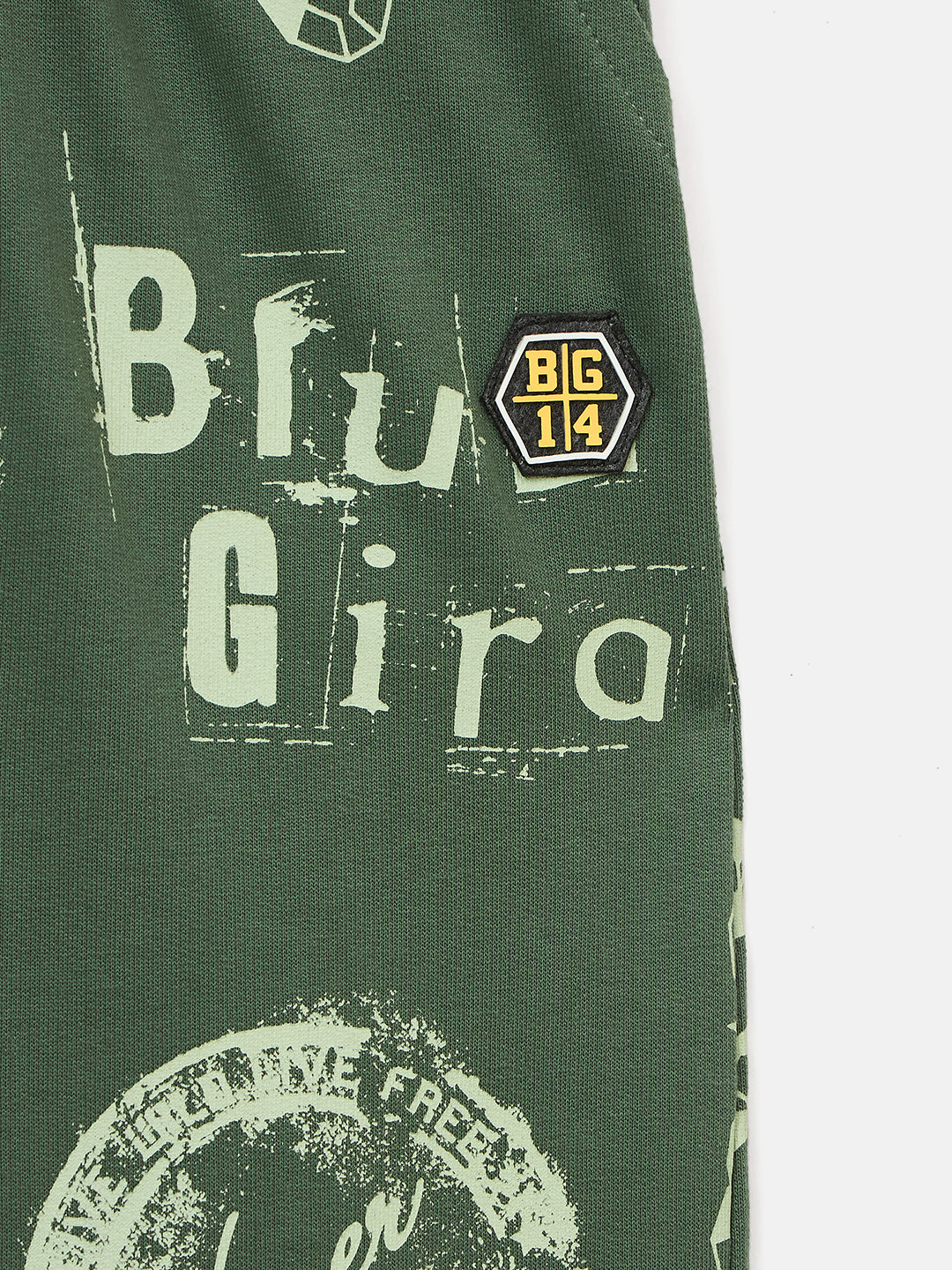 Blue Giraffe Boys Green Regular Fit Printed Jogger