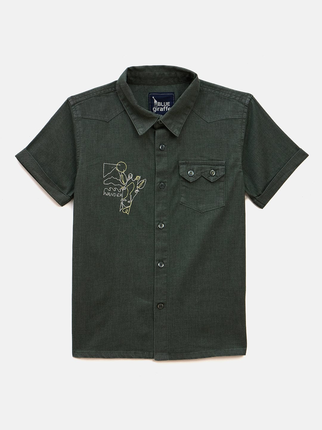 Blue Giraffe Boys Green Solid Collar Shirt