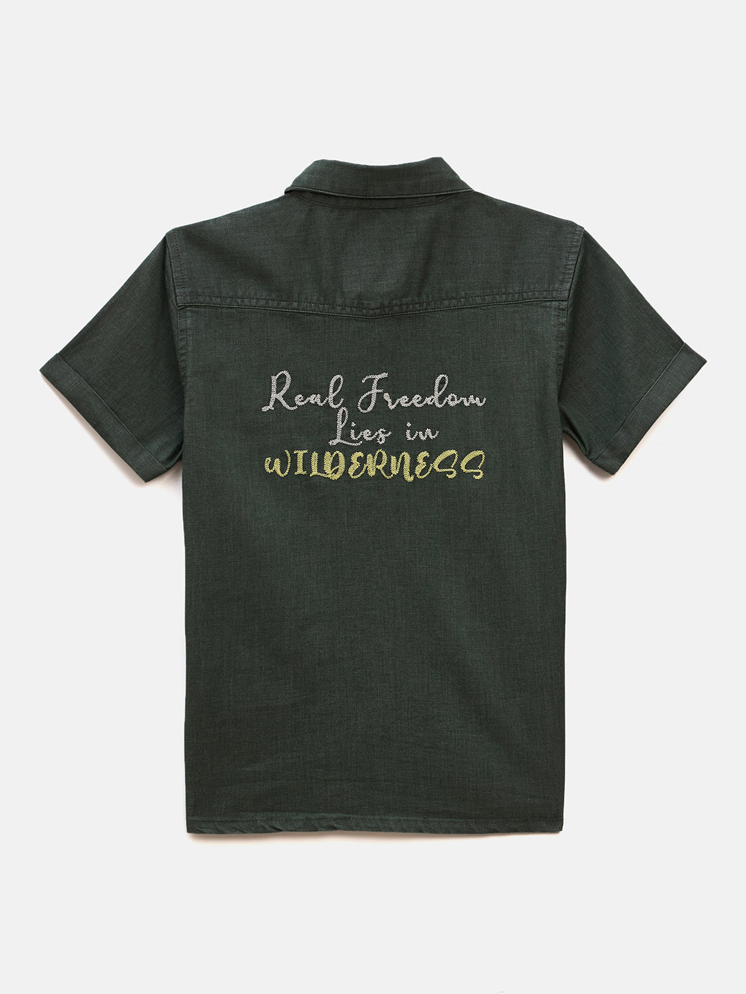 Blue Giraffe Boys Green Solid Collar Shirt