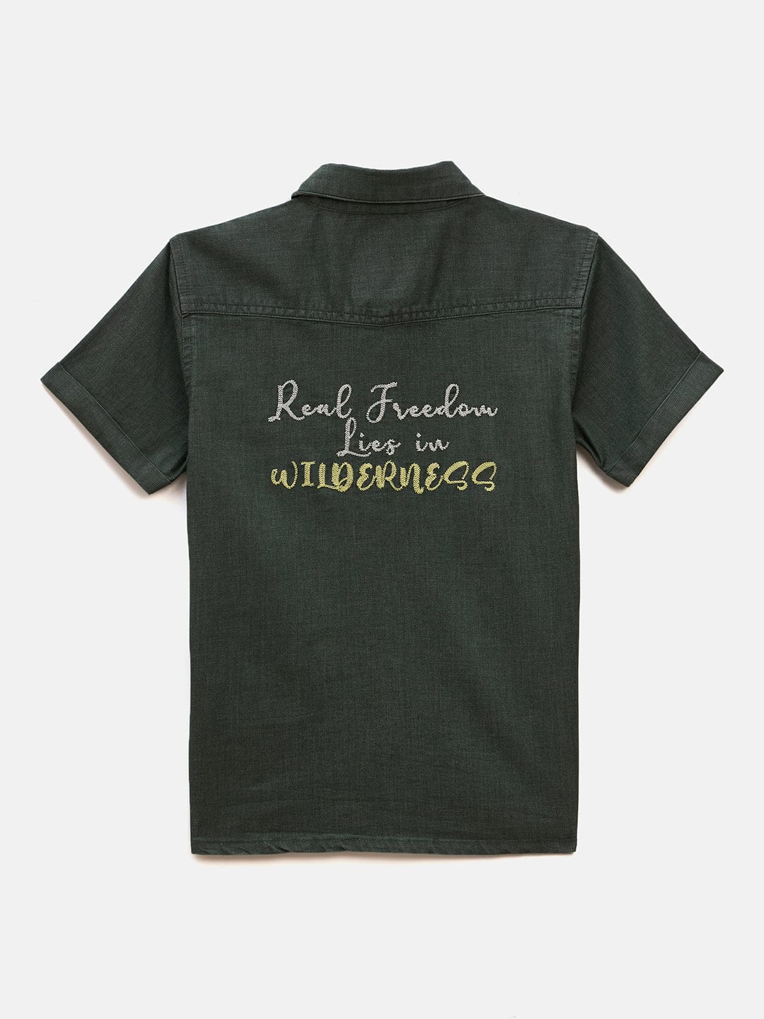 Blue Giraffe Boys Green Solid Collar Shirt