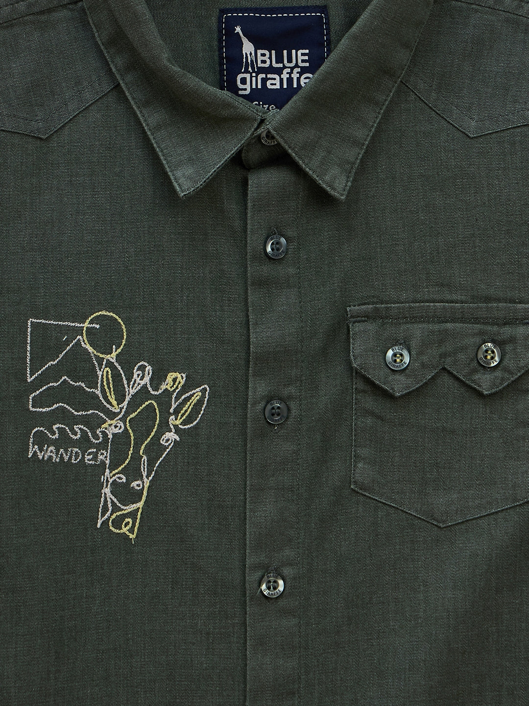 Blue Giraffe Boys Green Solid Collar Shirt