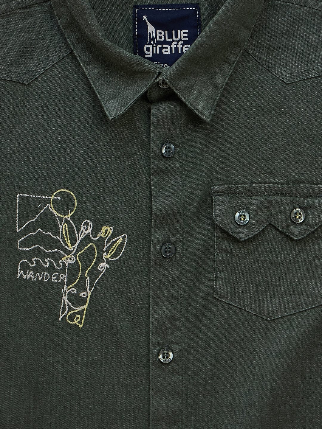 Blue Giraffe Boys Green Solid Collar Shirt