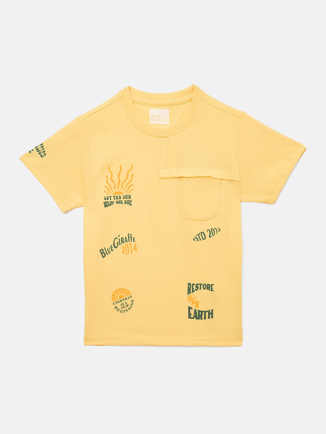 Blue Giraffe Boys Yellow Solid Crew Neck TShirt
