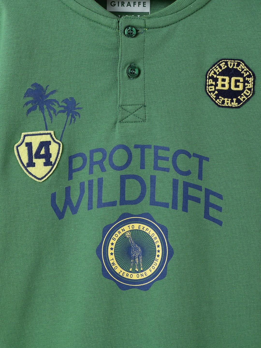 Blue Giraffe Boys Green Solid Henley Collar TShirt