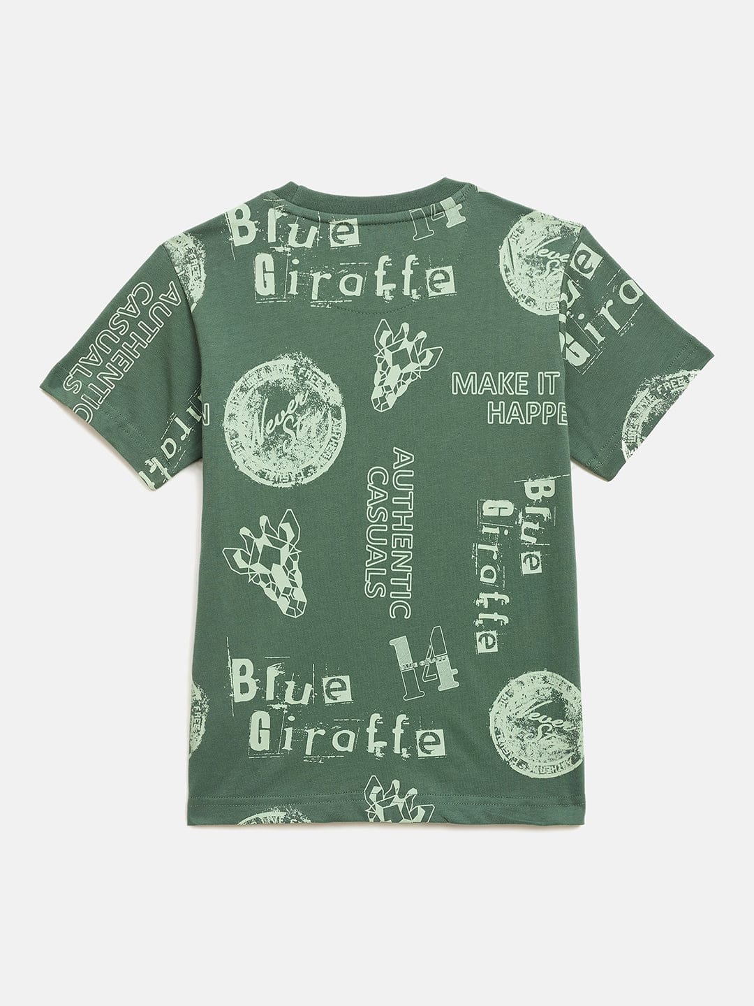 Blue Giraffe Boys Green Printed Crew Neck TShirt