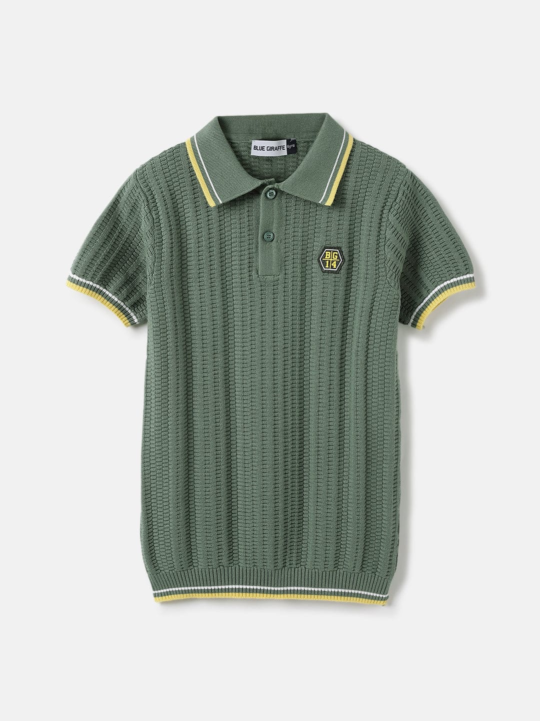 Blue Giraffe Kids Green Textured Polo Tshirt