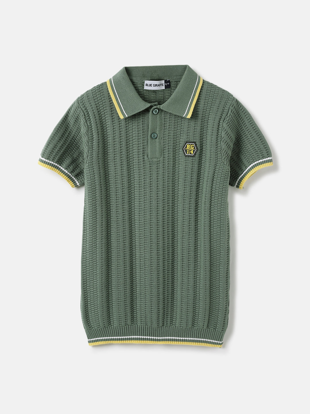 Blue Giraffe Kids Green Textured Polo Tshirt