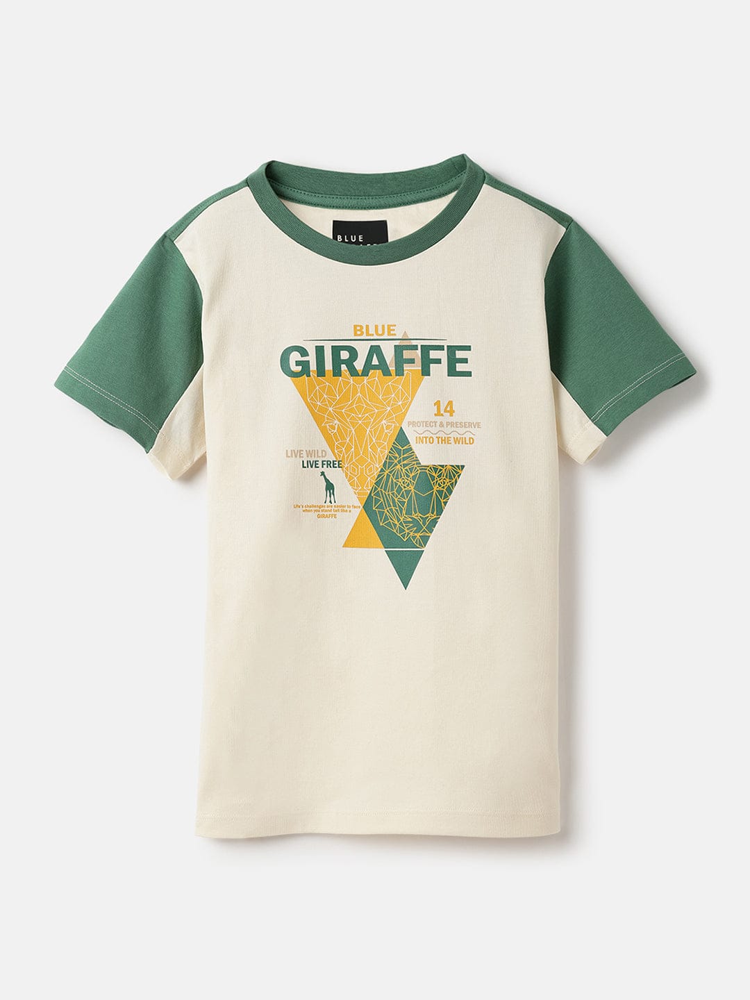 Blue Giraffe Boys Cream Solid Crew Neck TShirt