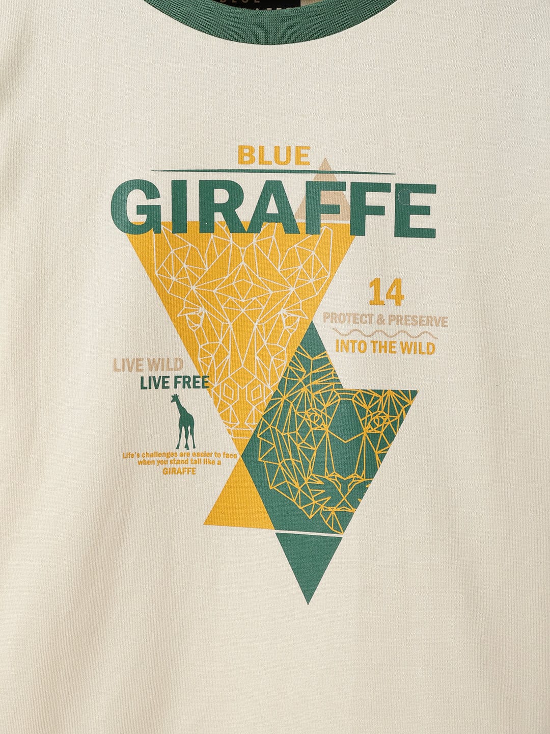 Blue Giraffe Boys Cream Solid Crew Neck TShirt