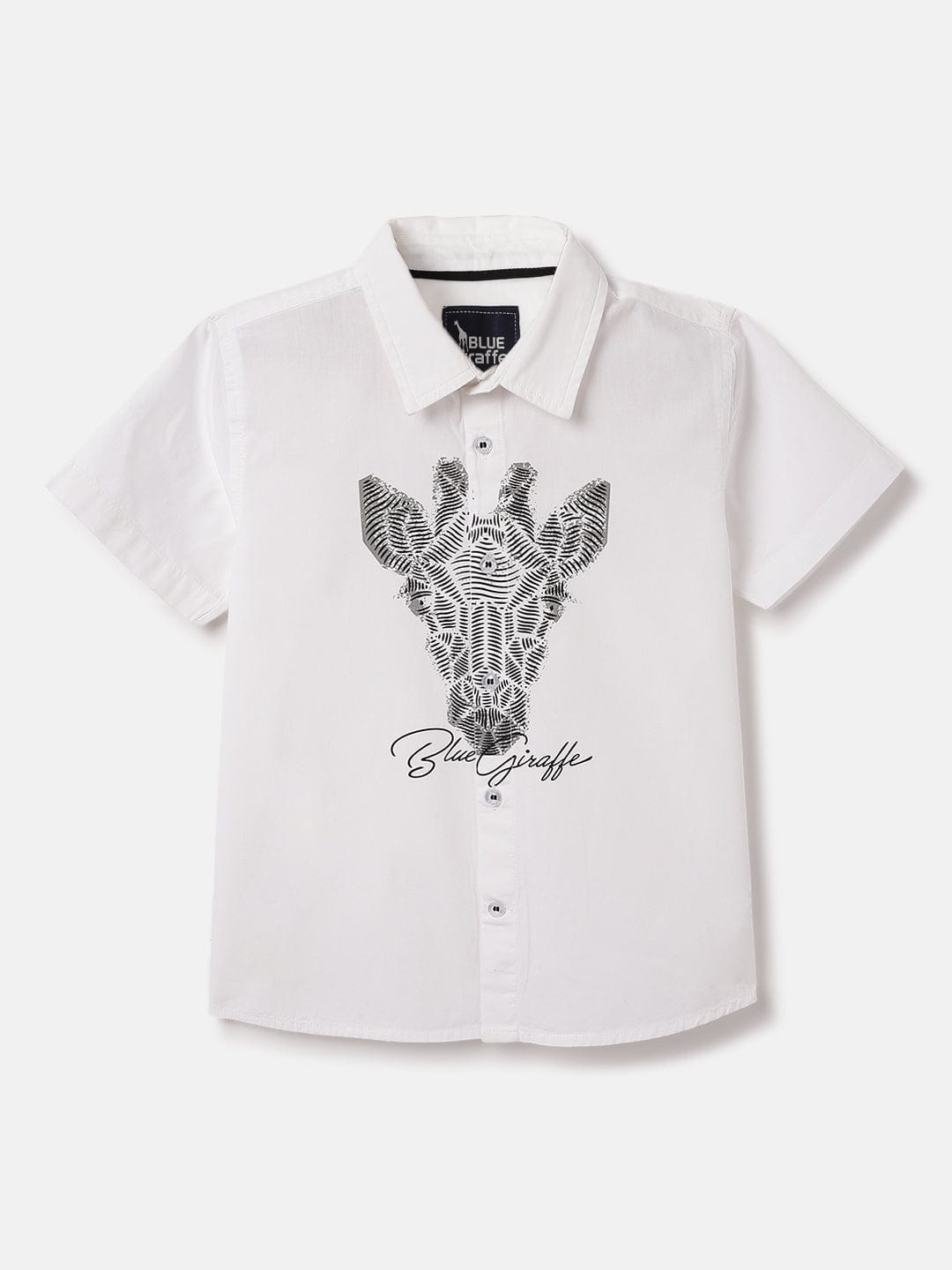 Blue Giraffe Kids White Solid Shirt Collar Shirt