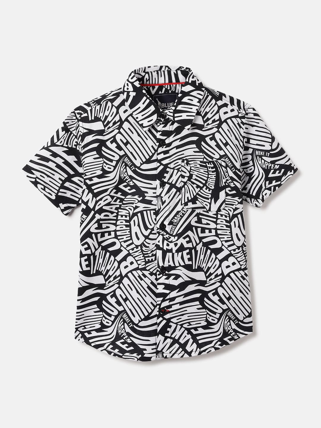 Blue Giraffe Kids Black Printed Shirt Collar Shirt