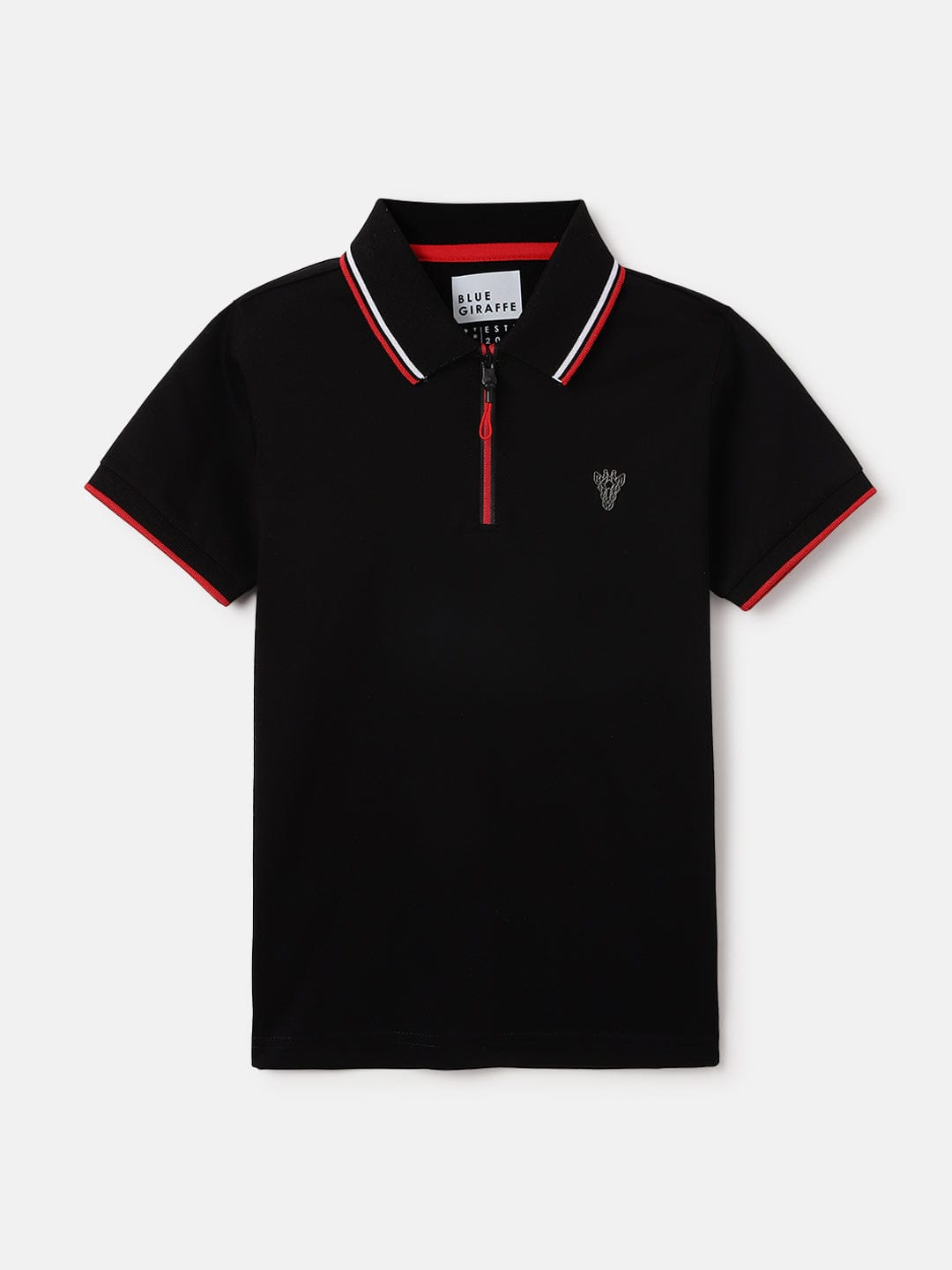 Blue Giraffe Kids Black Solid Polo Tshirt