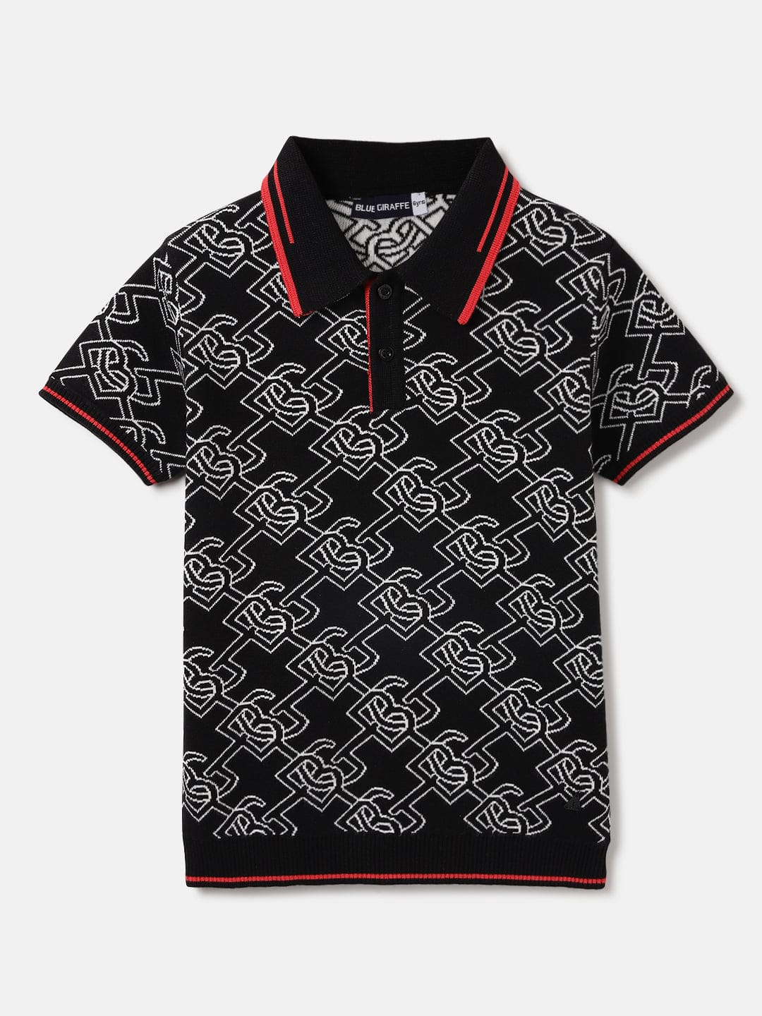 Blue Giraffe Kids Black Jacquard Polo Tshirt
