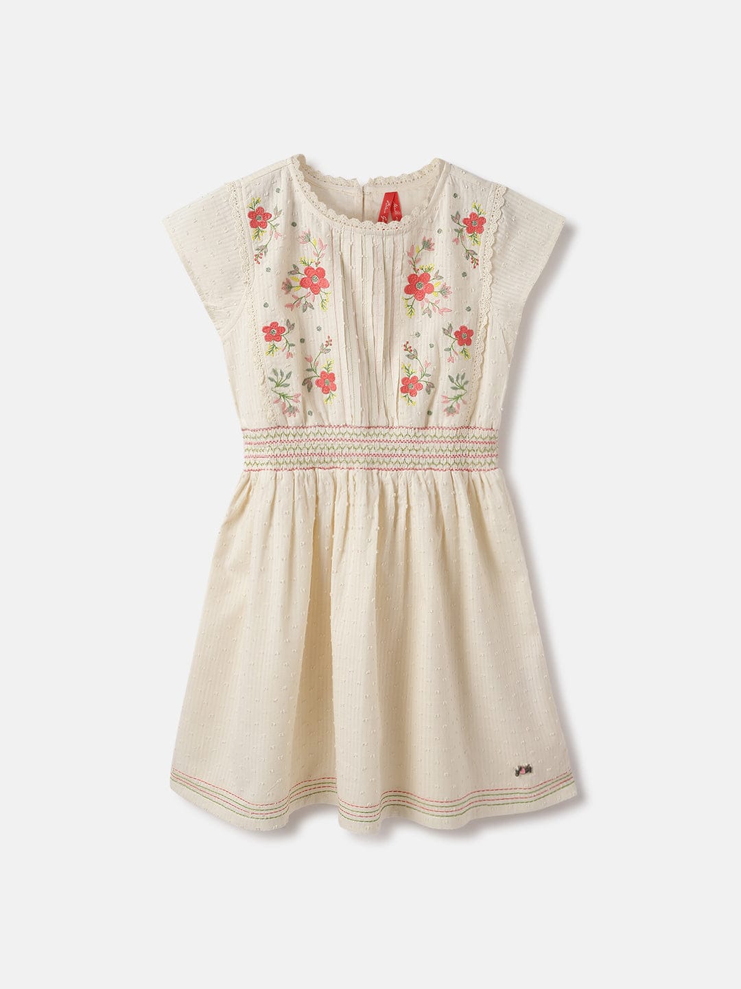 Blue Giraffe Kids Cream Solid Round Neck Dress