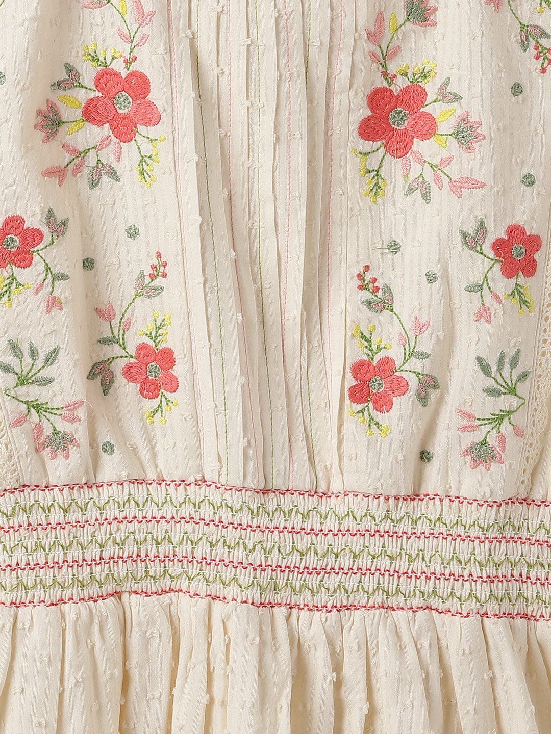 Blue Giraffe Kids Cream Solid Round Neck Dress