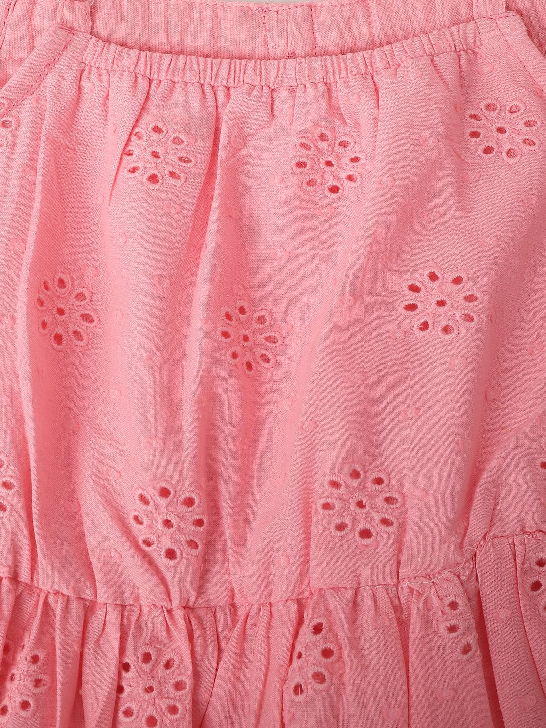 Blue Giraffe Girls Pink All Over Embroidered Square Neck Dress