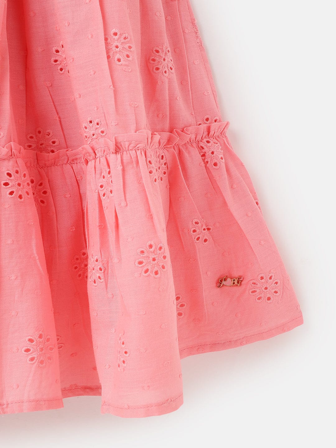 Blue Giraffe Girls Pink All Over Embroidered Square Neck Dress