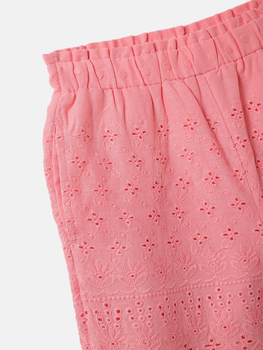 Blue Giraffe Kids Pink Regular Fit All Over Embroidered Shorts