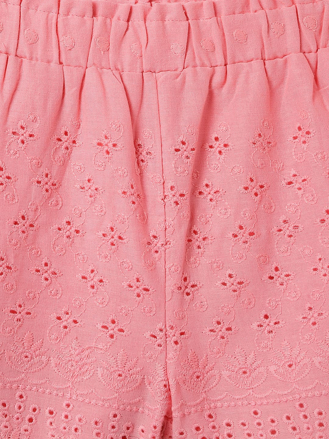 Blue Giraffe Kids Pink Regular Fit All Over Embroidered Shorts