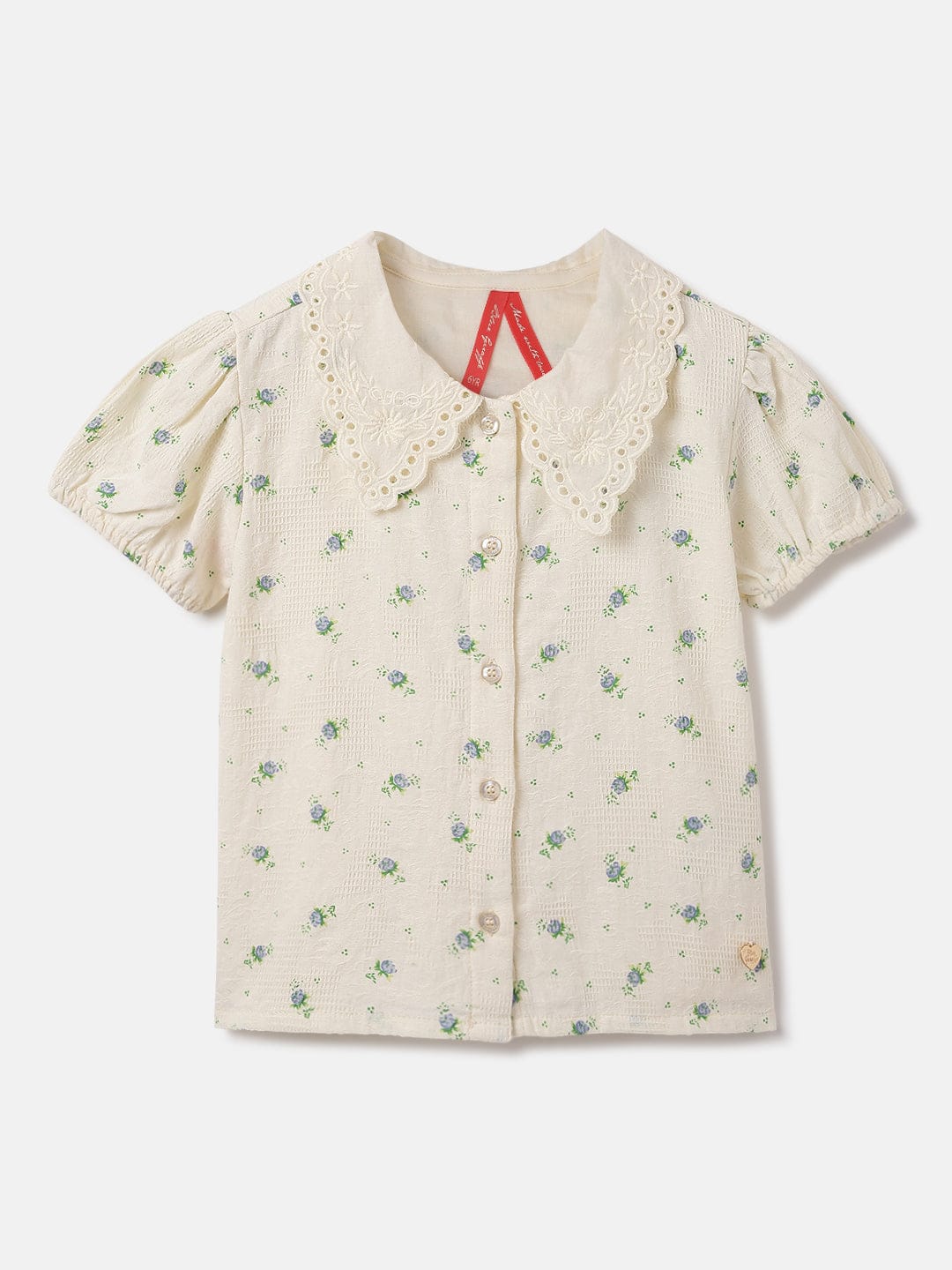 Blue Giraffe Kids Cream Printed Collar Top