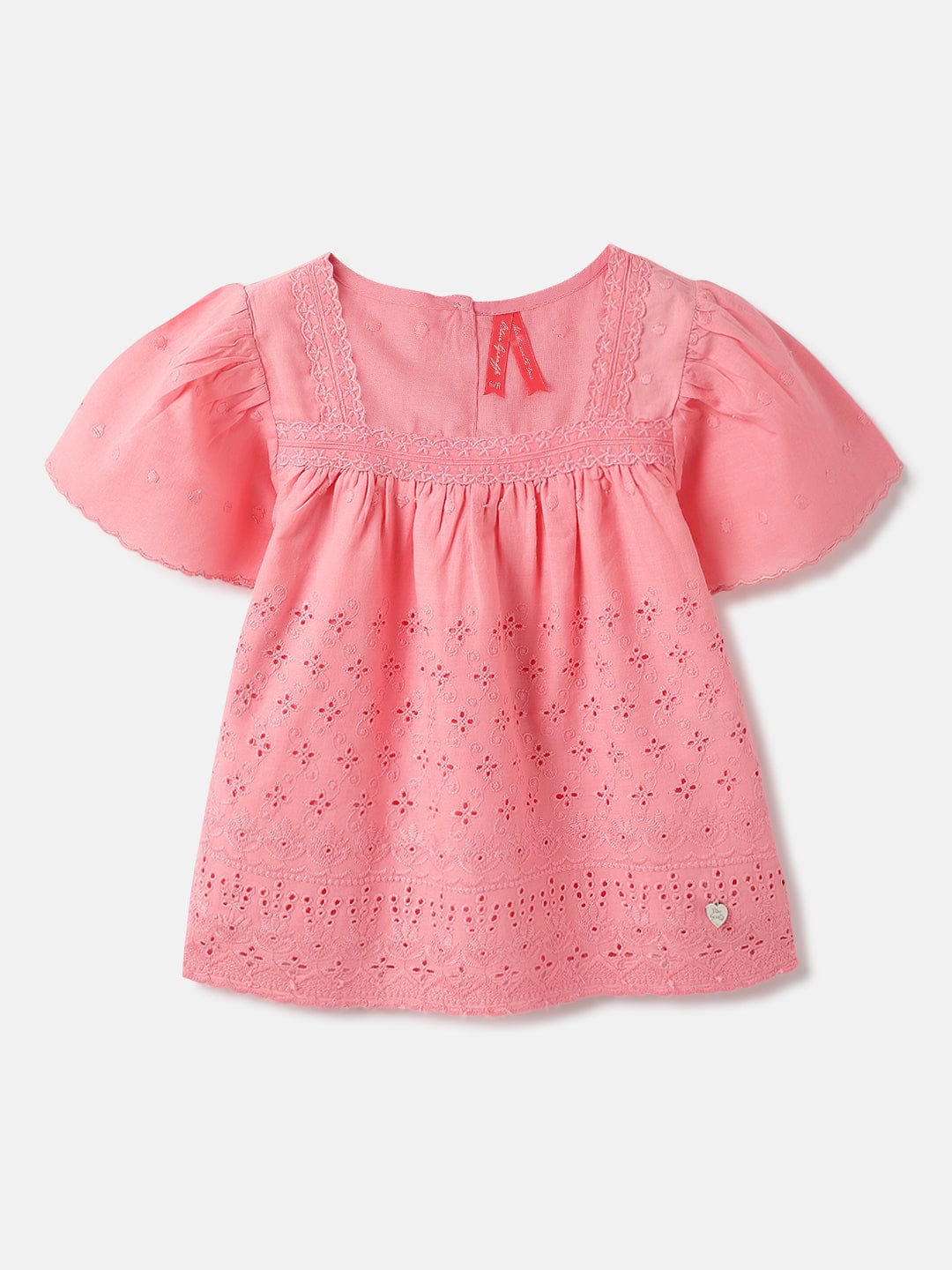 Blue Giraffe Kids Pink All Over Embroidered Square Neck Top