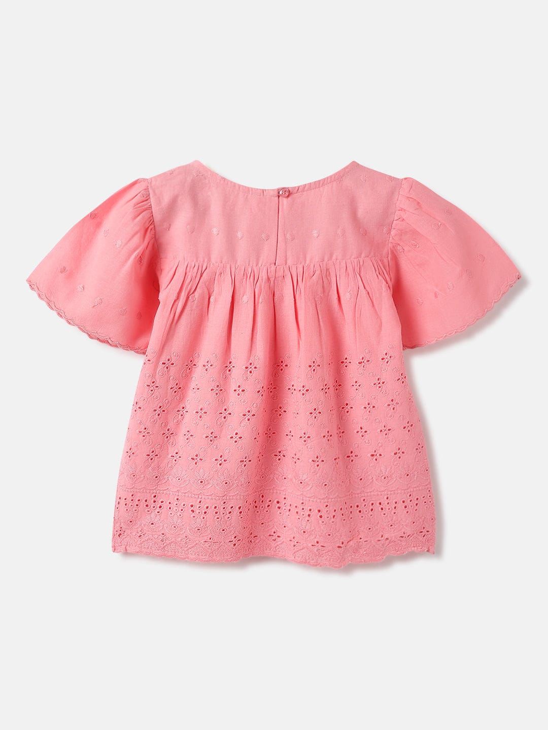 Blue Giraffe Kids Pink All Over Embroidered Square Neck Top