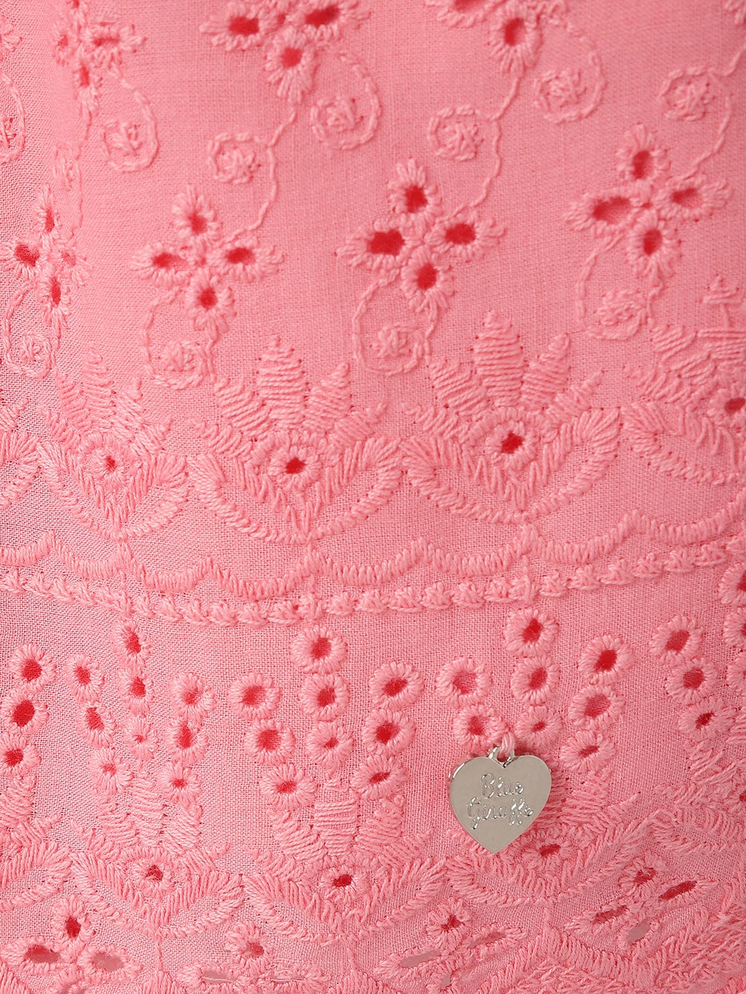 Blue Giraffe Kids Pink All Over Embroidered Square Neck Top