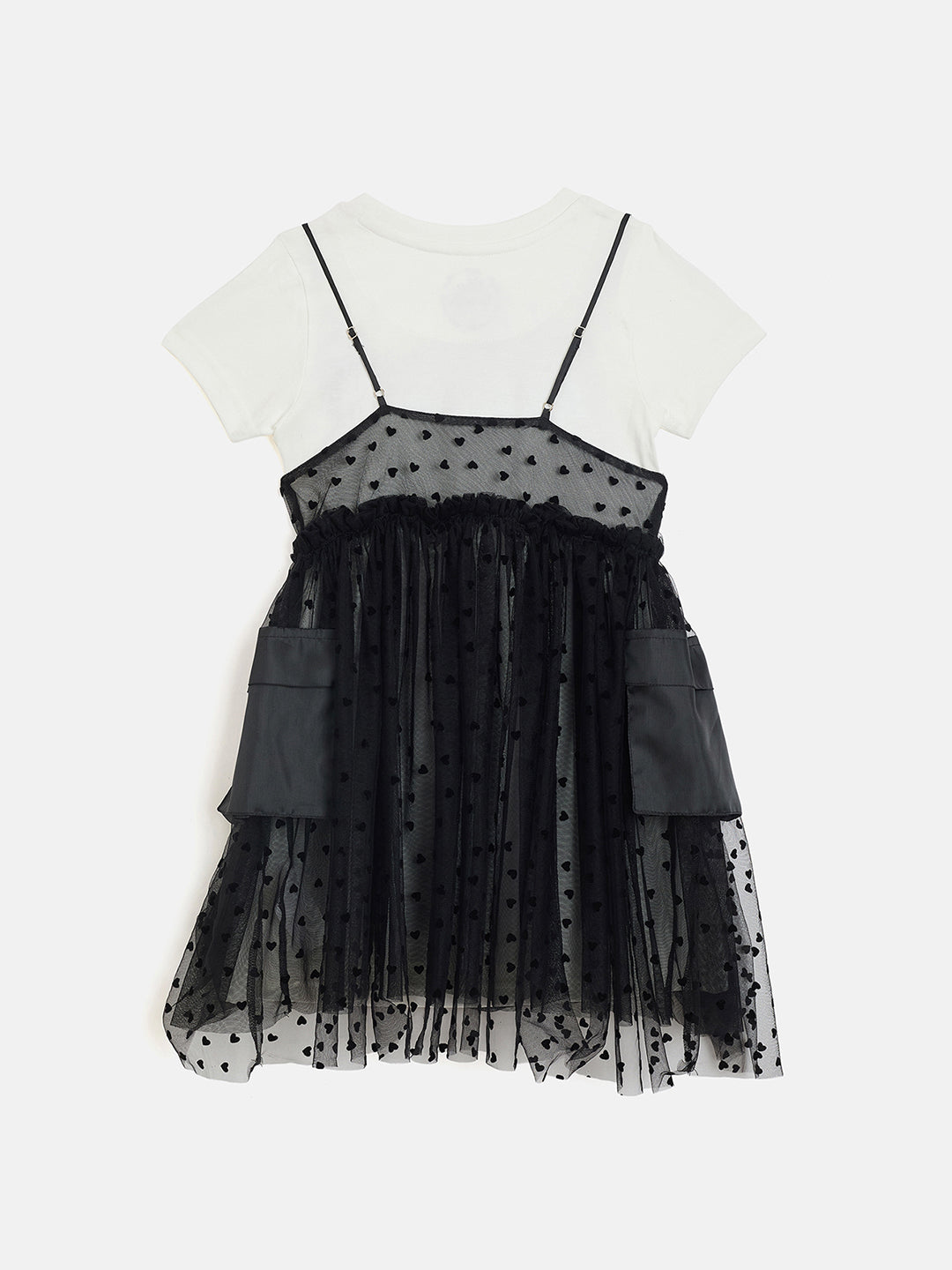 Blue Giraffe Girls White All Over Flock Print Round Neck Dress