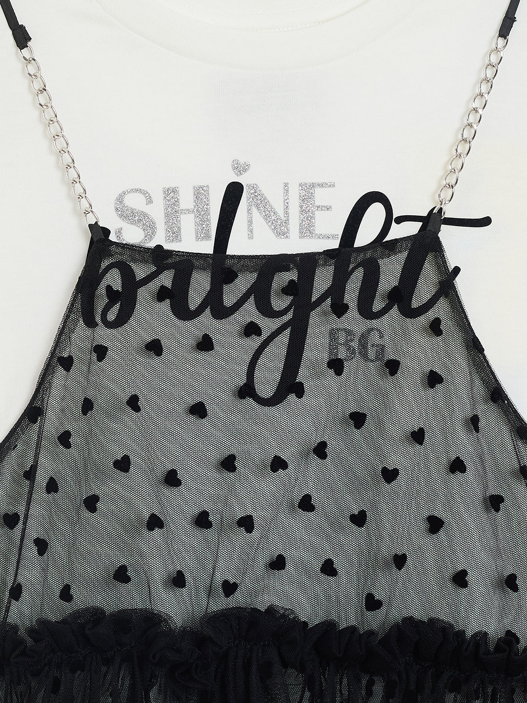 Blue Giraffe Girls White All Over Flock Print Round Neck Dress