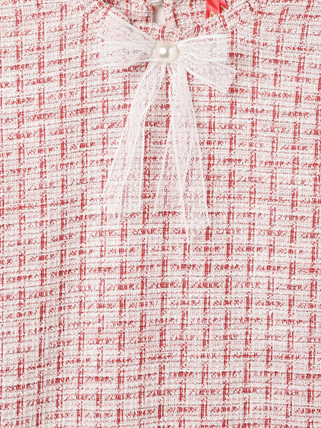 Blue Giraffe Kids Red Tweed Round Neck Dress