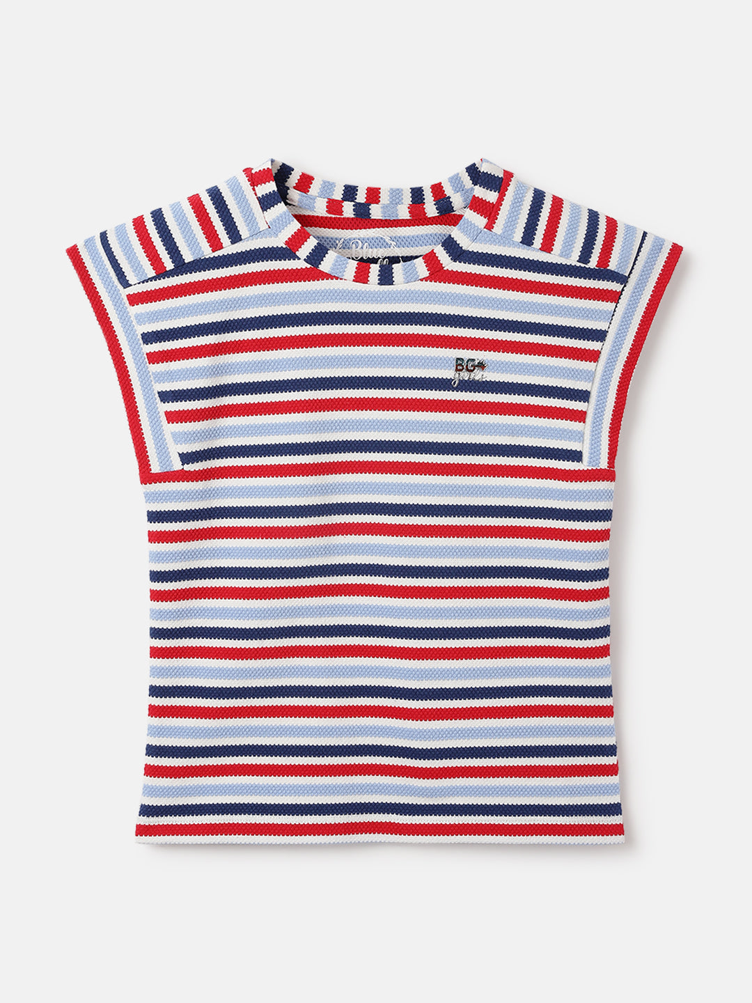 Blue Giraffe Kids Multi Striped Round Neck Tshirt