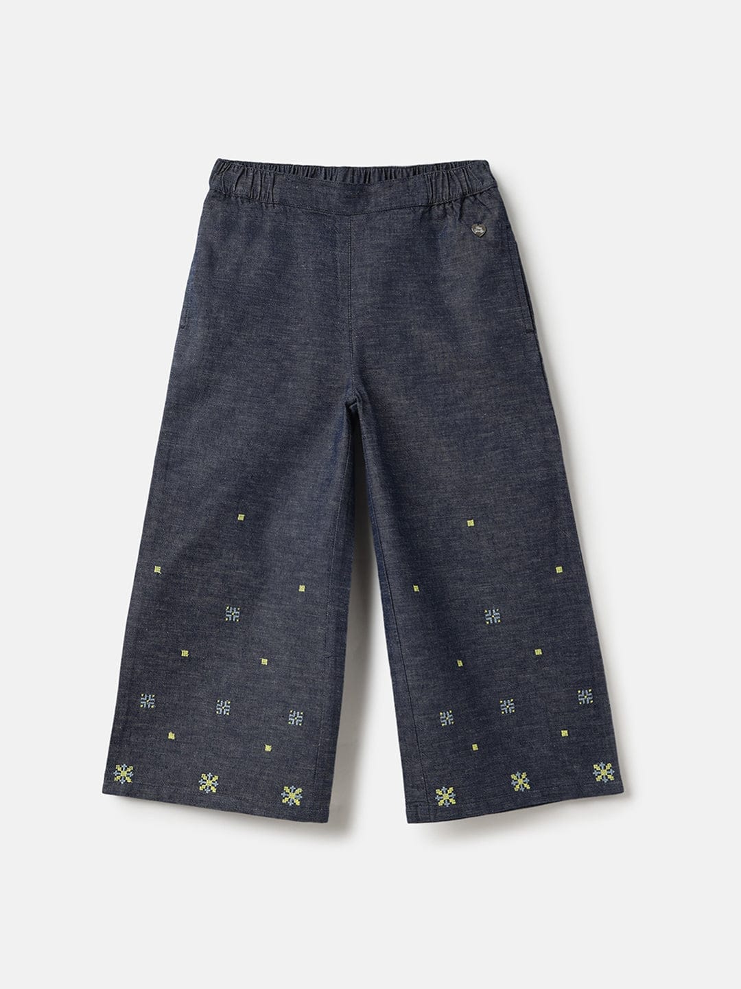 Blue Giraffe Girls Blue Loose Fit Solid Trouser