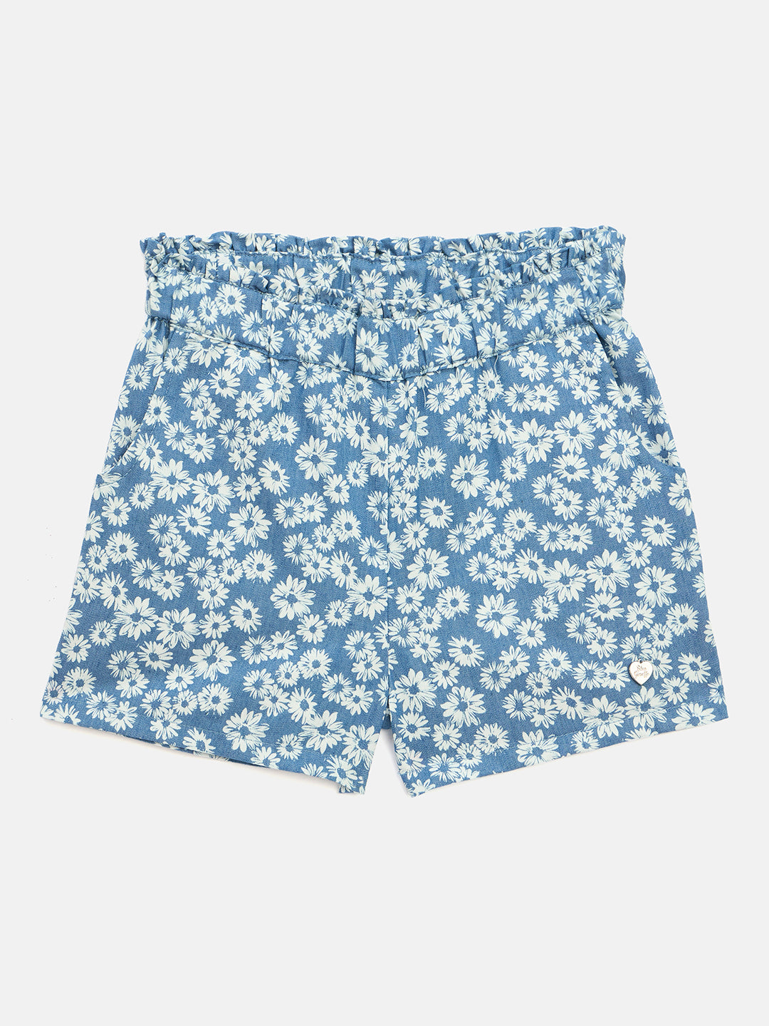 Blue Giraffe Girls Blue Regular Fit Printed Shorts