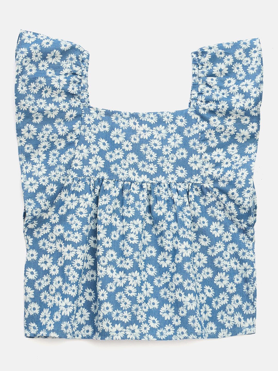 Blue Giraffe Girls Blue Printed Square Neck Top