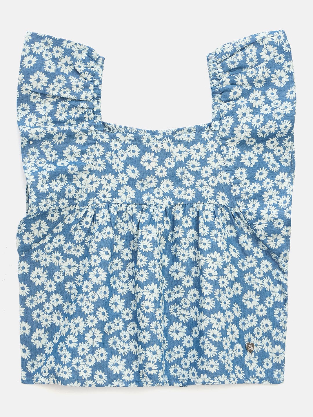 Blue Giraffe Girls Blue Printed Square Neck Top