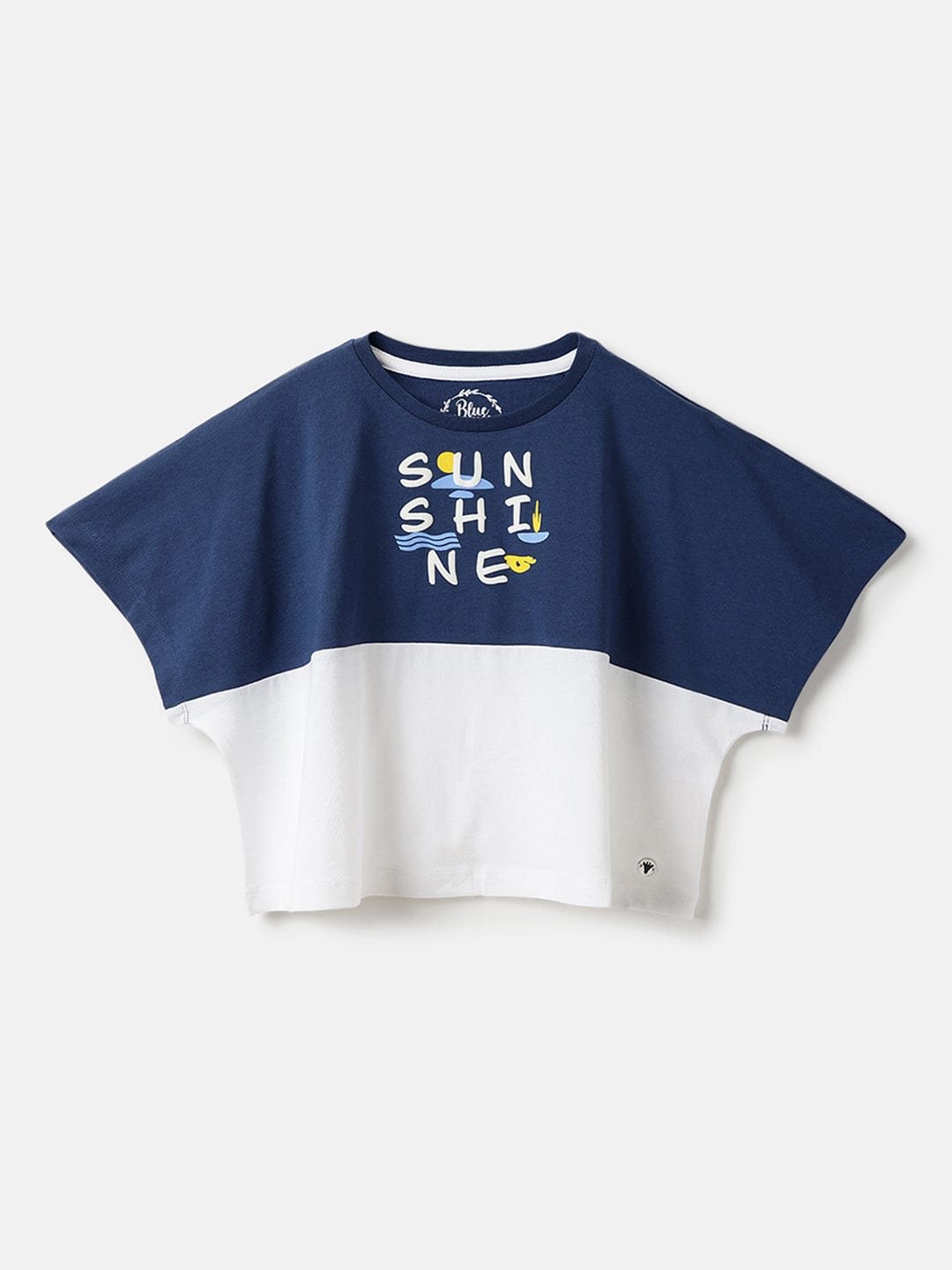 Blue Giraffe Girls Blue Solid Round Neck TShirt