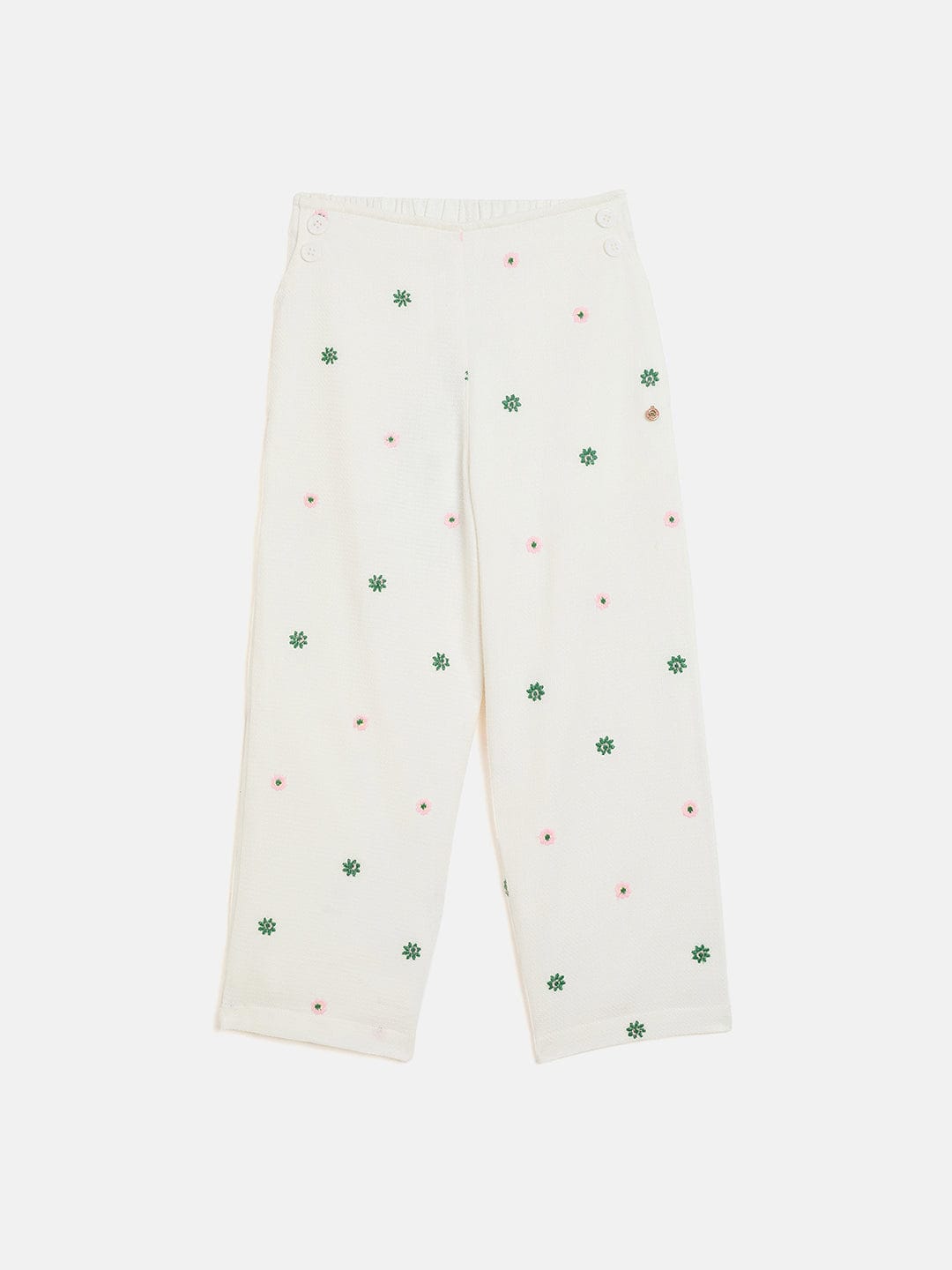 Elle Kids White Wide Leg Solid Trouser