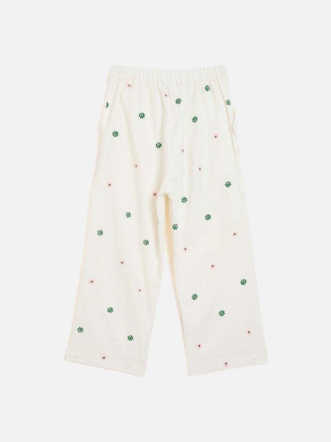 Elle Kids White Wide Leg Solid Trouser