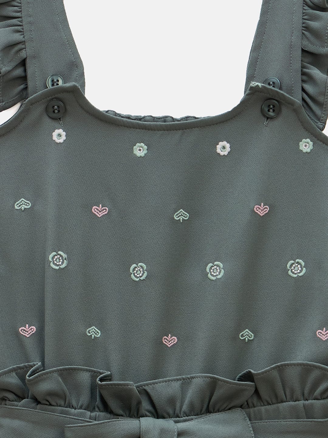 Elle Kids Green Solid Round Neck Jumpsuit