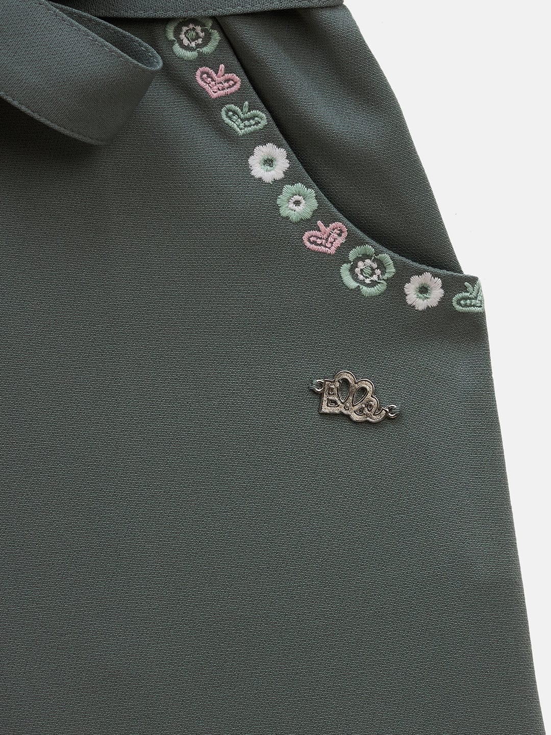 Elle Kids Green Solid Round Neck Jumpsuit