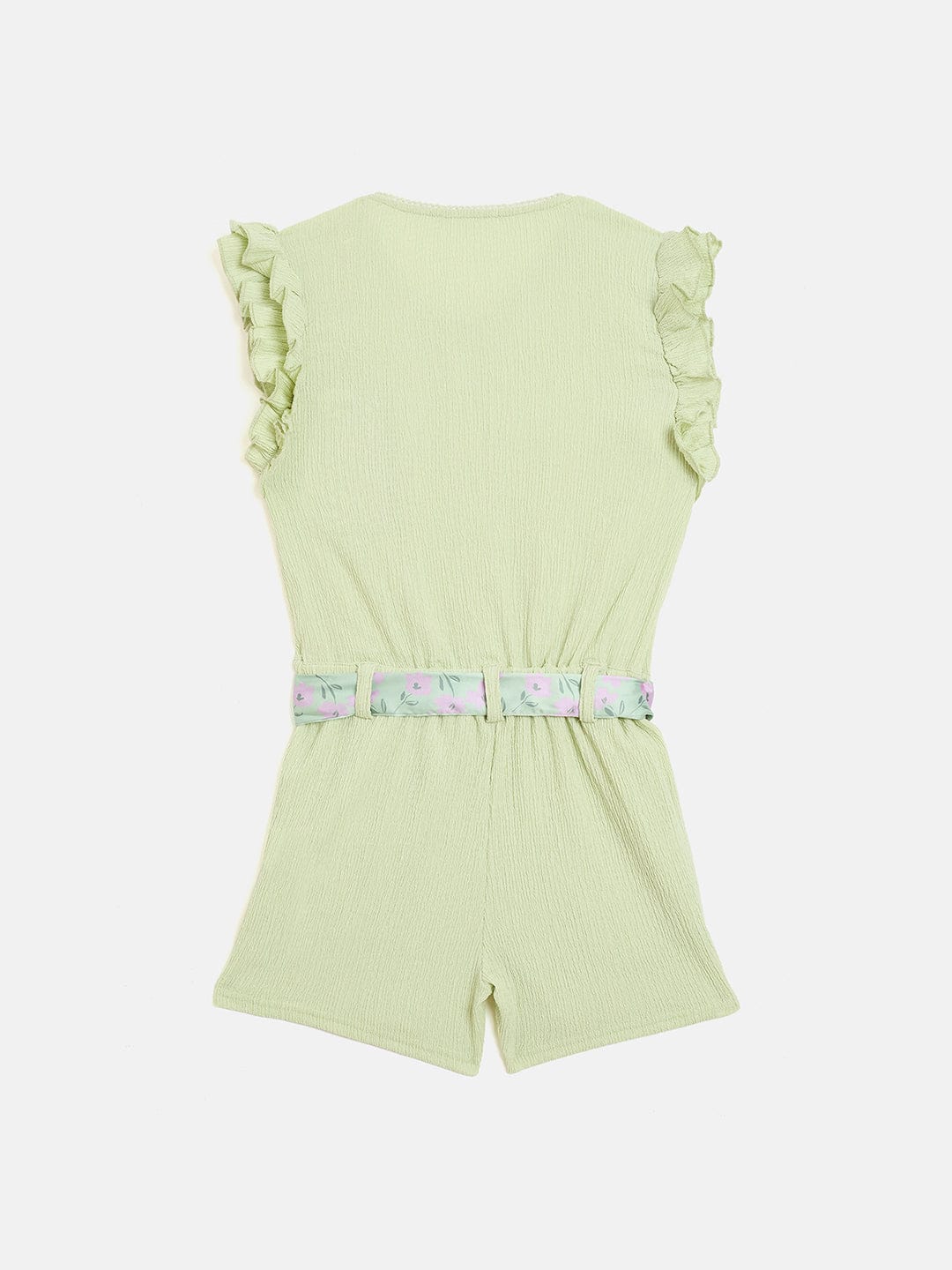 Elle Kids Green Solid Round Neck Playsuit