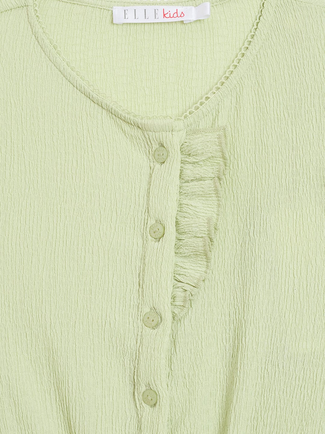Elle Kids Green Solid Round Neck Playsuit