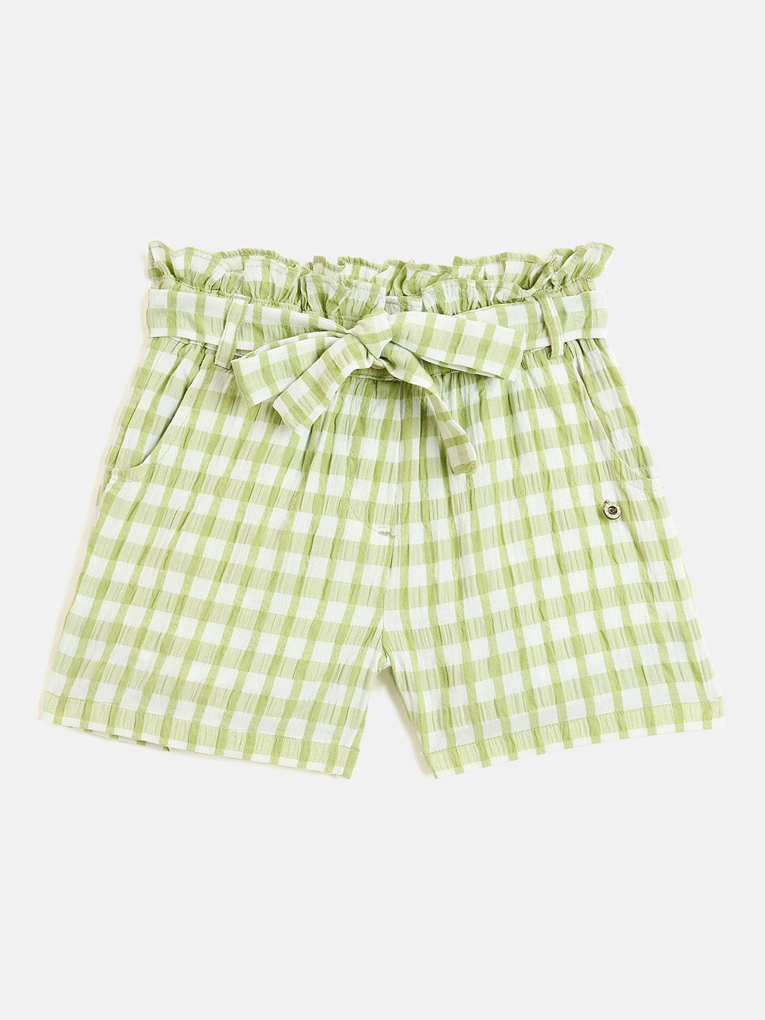 Elle Kids Green Relaxed Fit Checks Shorts