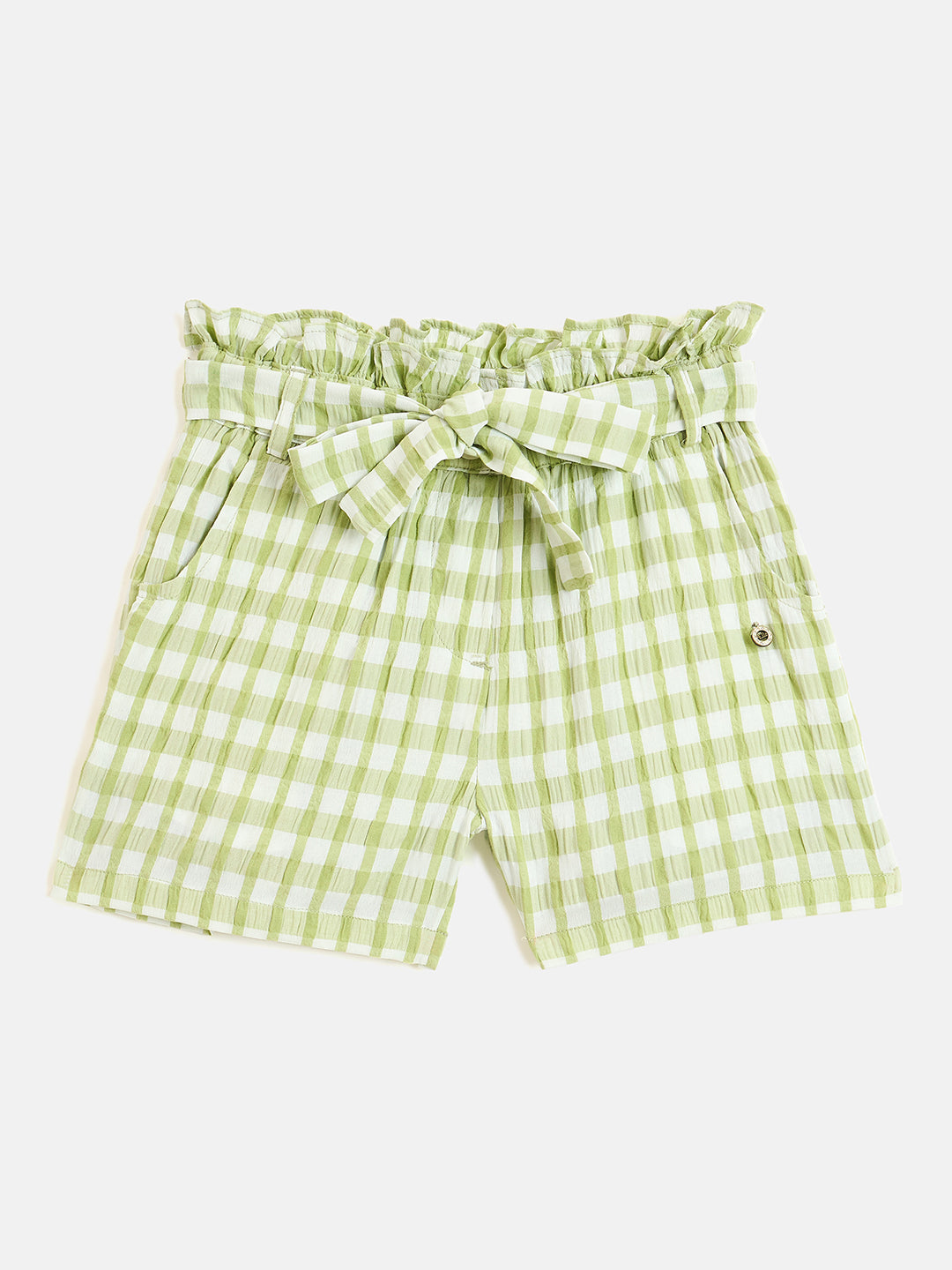 Elle Kids Green Relaxed Fit Checks Shorts