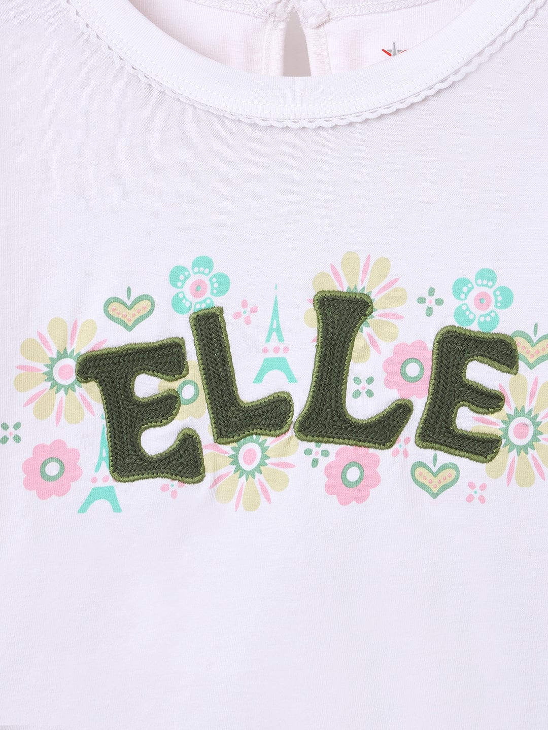 Elle Kids White Solid Round Neck Tshirt