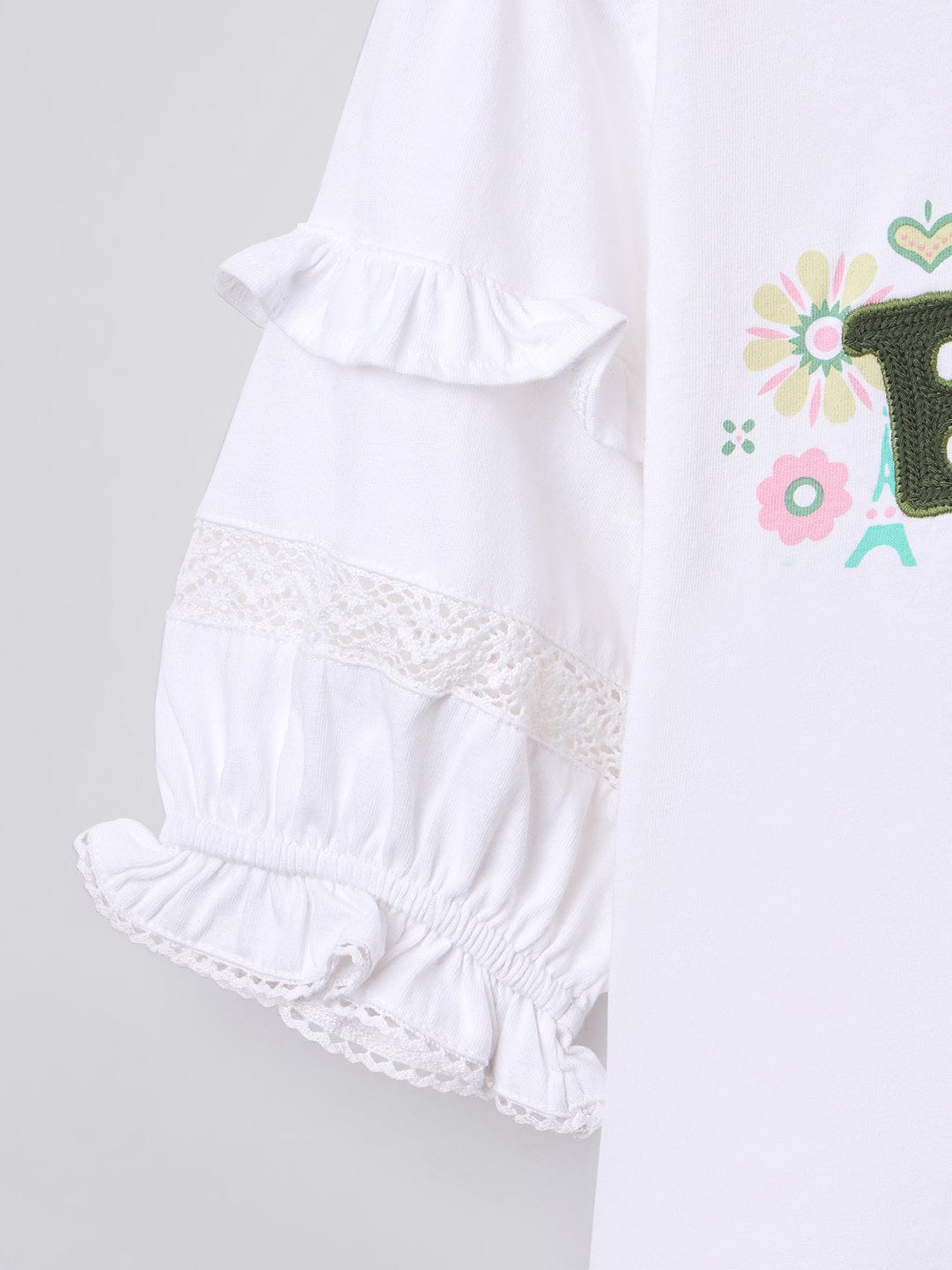 Elle Kids White Solid Round Neck Tshirt